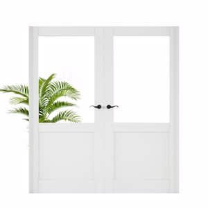 72 in. W. x 80 in. Universal Handed 1/2-Lite Clear Glass White Solid Core Double Prehung French Door with Assemble Jamb