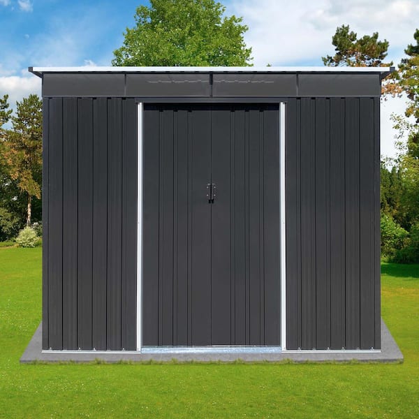 Unbranded 8 ft. W x 6 ft. D Outdoor Metal Storage Shed, Tool Storage Iron plus Plastic Lockable Door Coverage Area 48 sq. ft. Gray