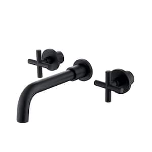Ami 2-Handle Wall Mount Bathroom Faucet with Cross Handles in Matte Black
