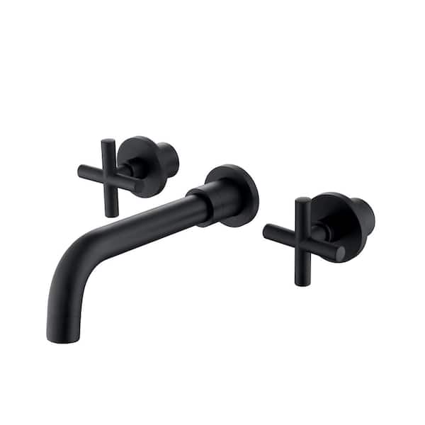 Aurora Decor Amo Wall-Mount Double-Handle Bathroom Faucet with Rough-in Valve in Matte Black