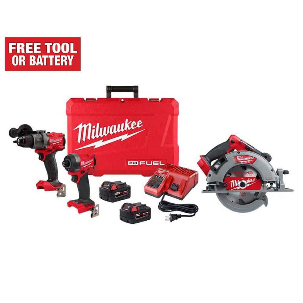 Milwaukee M18 FUEL 18-V Lithium-Ion Brushless Cordless Hammer Drill and Impact Driver Combo Kit (2-Tool) w/7-1/4 in Circular Saw -  3697-22-2732