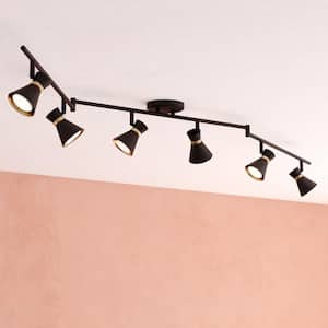 Alto 6.84 ft. 6-L Matte Black Gold Satin Brass LED MCM Hard Wired Swing Arm Track Lighting Kit Metal with Cylinder Head