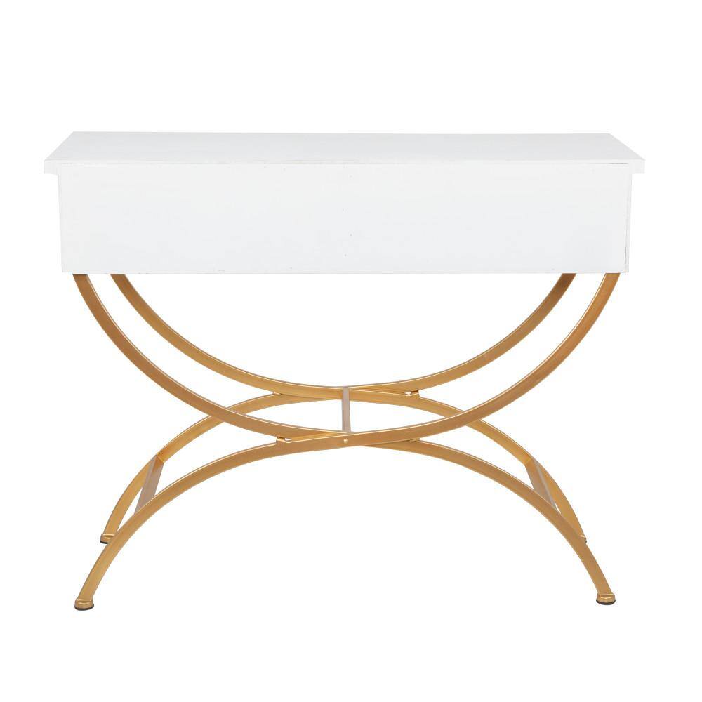 Sleek Pine & Metal Console Table with Dual Storage Drawers, White & Gold