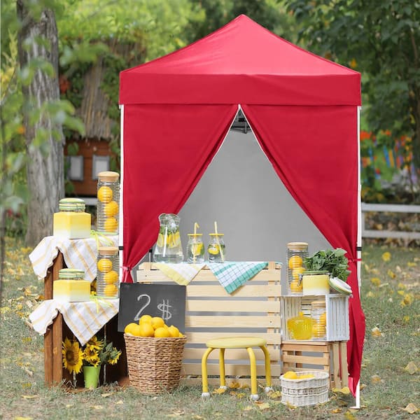 5 ft. x 5 ft. Red Instant Canopy Pop Up Tent with 4-Removable Sidewall Panels, Adjustable Height, Wheeled Carry Bag