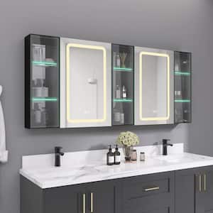 70 in. W x 30 in. H Lighted Black Rectangular Aluminum 3-color Dimmer Defogger Bathroom LED Medicine Cabinet Mirror