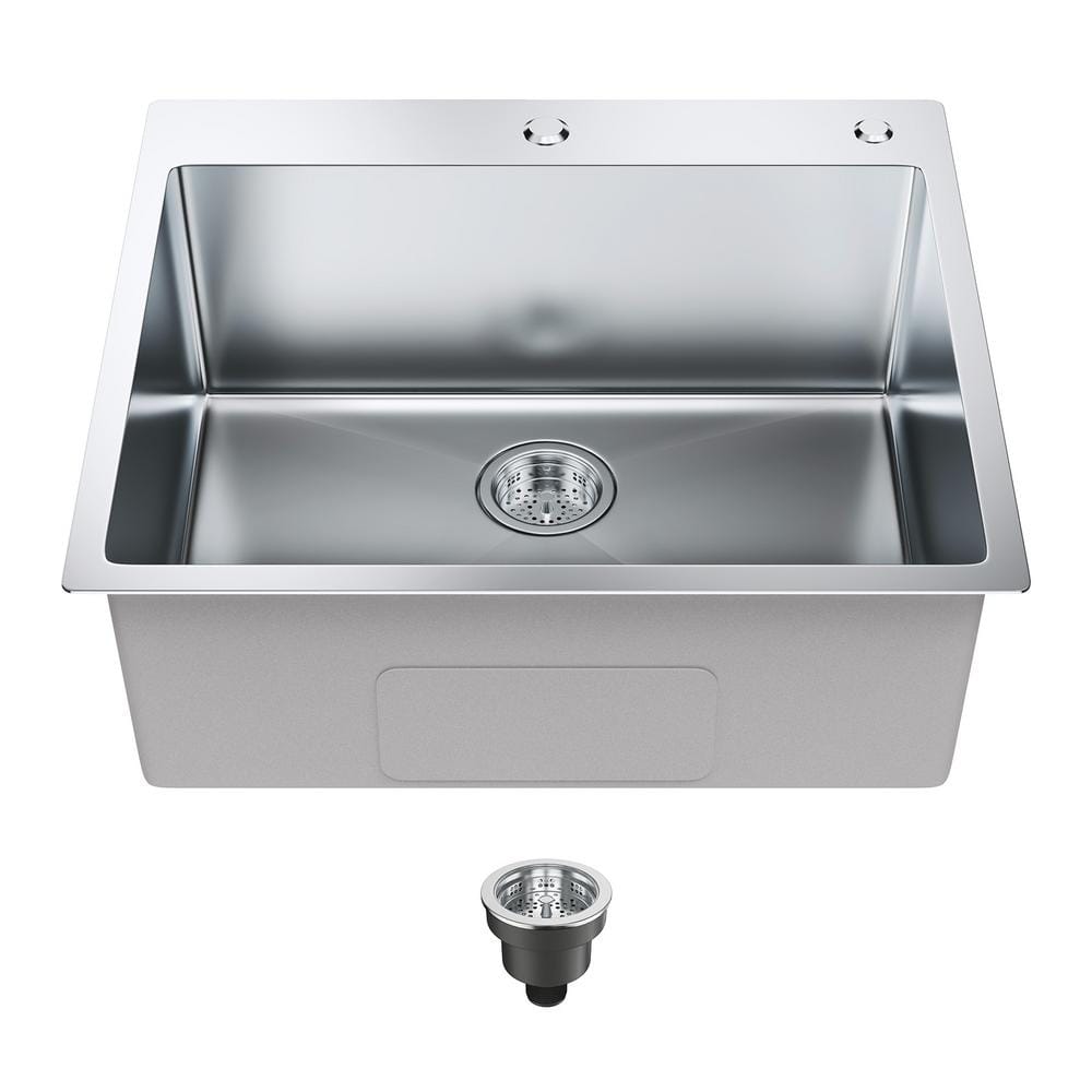 VEVOR Kitchen Sink 304Stainless Steel DropIn Sinks 25 in. Top Mount Single Bowl Basin with