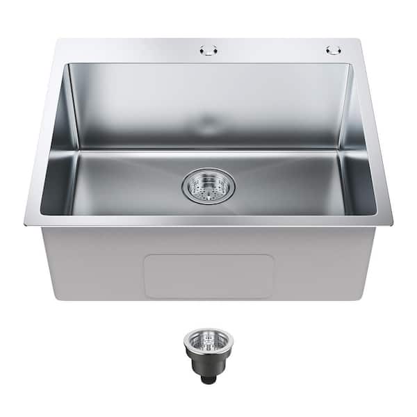VEVOR Kitchen Sink 304-Stainless Steel Drop-In Sinks 25 in. Top Mount Single Bowl Basin with Accessories (Pack of 2)