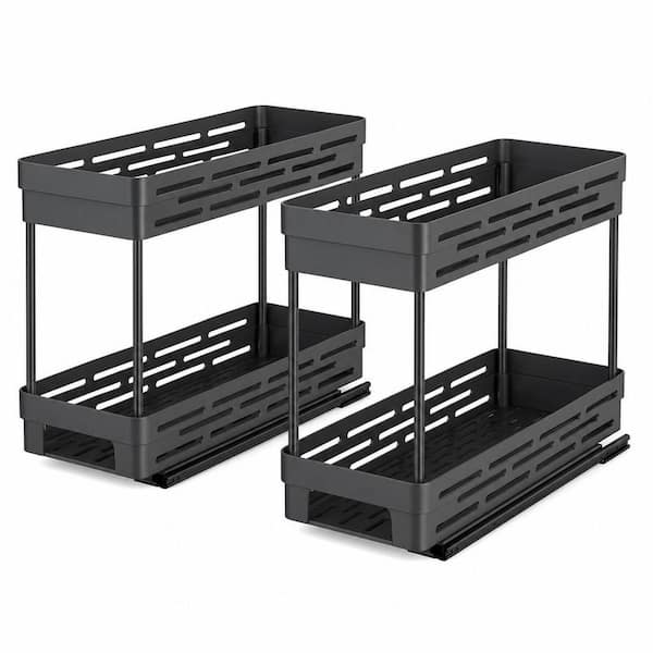 2 Pack 2-Shelf Black Cabinet Pull-Out Spice Rack Organizer, Holds 10 Jars Per Tier for Kitchen Pantry, Cabinet Storage