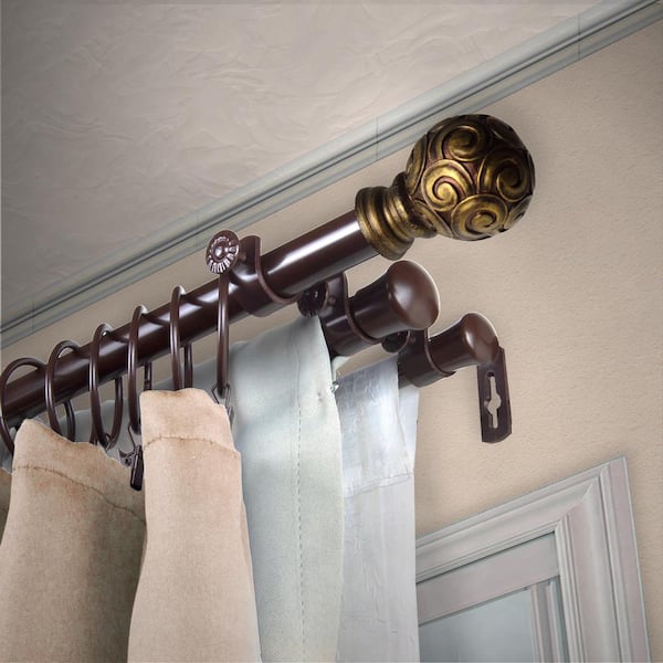 EMOH 13/16" Dia Adjustable 48" to 84" Triple Curtain Rod in Cocoa with Irma Finials