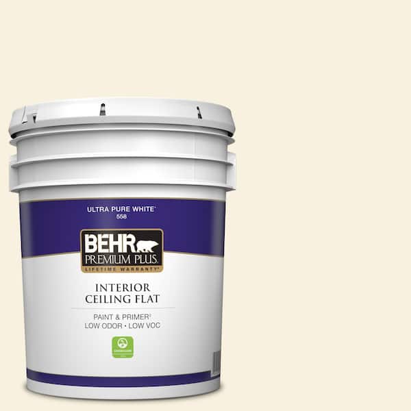 BEHR PREMIUM PLUS 5 gal. #340C-1 Powder Sand Ceiling Flat Interior Paint