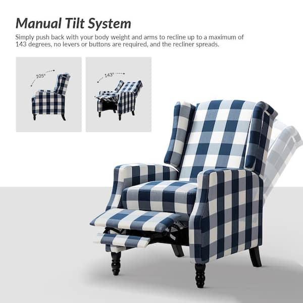 JAYDEN CREATION Celia Navy Wing Back Manual Recliner