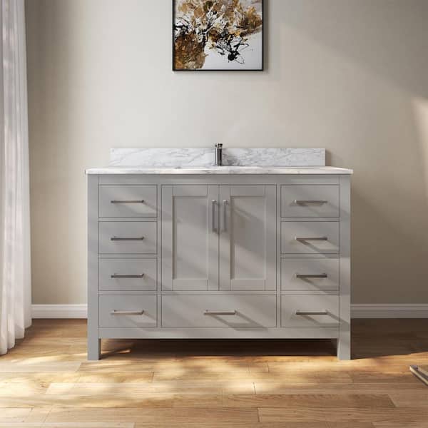 MEDUNJESS 48 in. W x 22 in. D x 35 in. H Single Sink Bath Vanity Cabinet in Gray with Cultured Marble Top