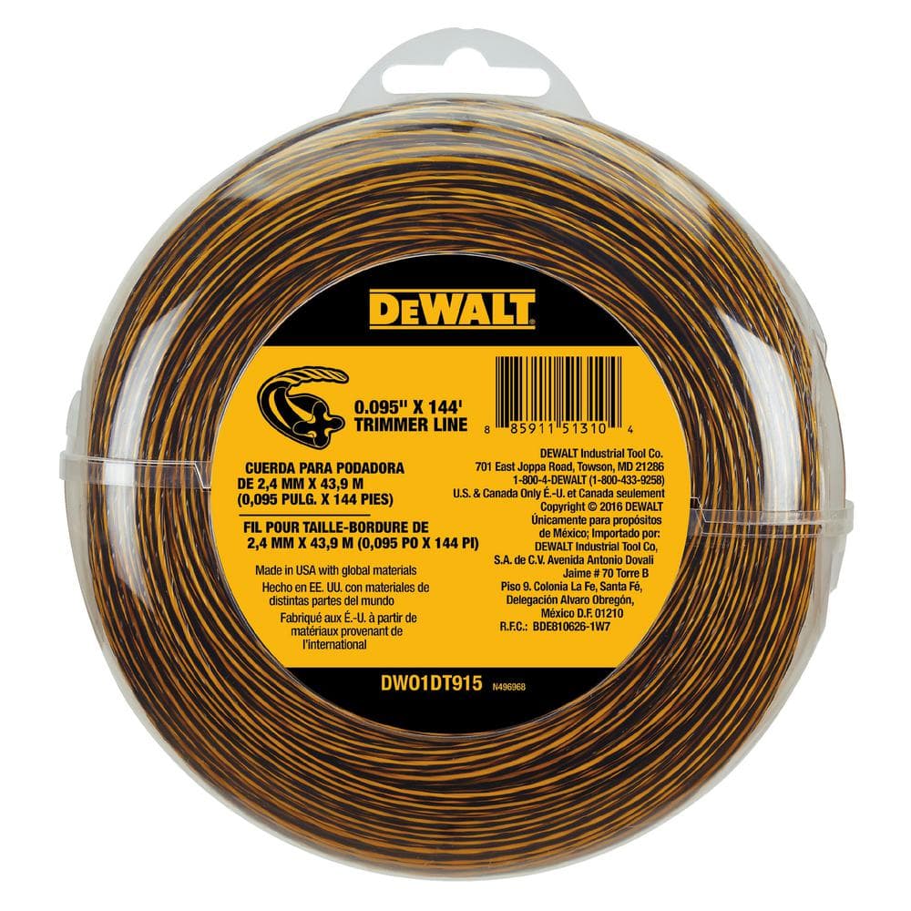 DEWALT 0.095 in. x 144 ft. Replacement Line for Cordless Battery Operated Bump Feed String Grass Trimmer Lawn Edger DWO1DT915 The Home Depot