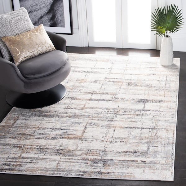Amelia Gray/Gold 7 ft. x 7 ft. Geometric Striped Square Area Rug