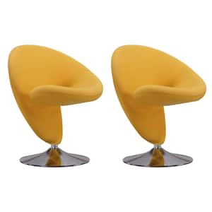 Curl Yellow and Polished Chrome Wool Blend Swivel Accent Chair (Set of 2)