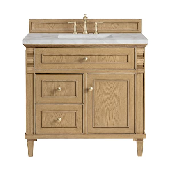 James Martin Vanities Lorelai 36.0 in. W x 23.5 in. D x 34.06 in. H Single Bathroom Vanity in Light Natural Oak & Victorian Silver Quartz Top