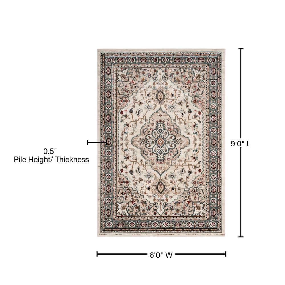 Cream and Beige Synthetic Traditional Area Rug