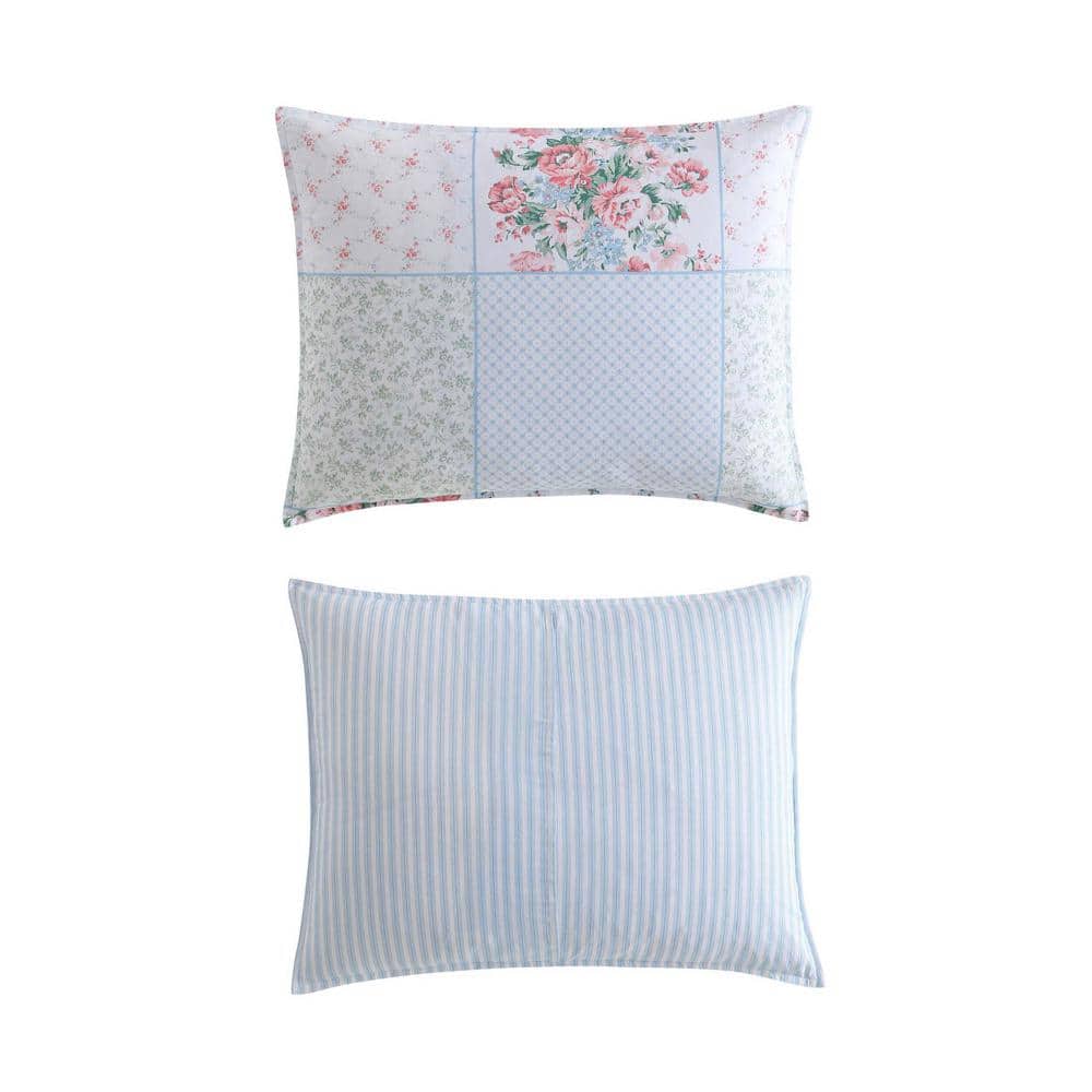 Hope Patchwork Blue and Pink Cotton 7-Piece Duvet Cover Set