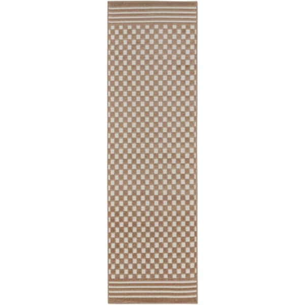 Nourison Casual Brown 2 ft. x 6 ft. Checker Contemporary Runner Area Rug