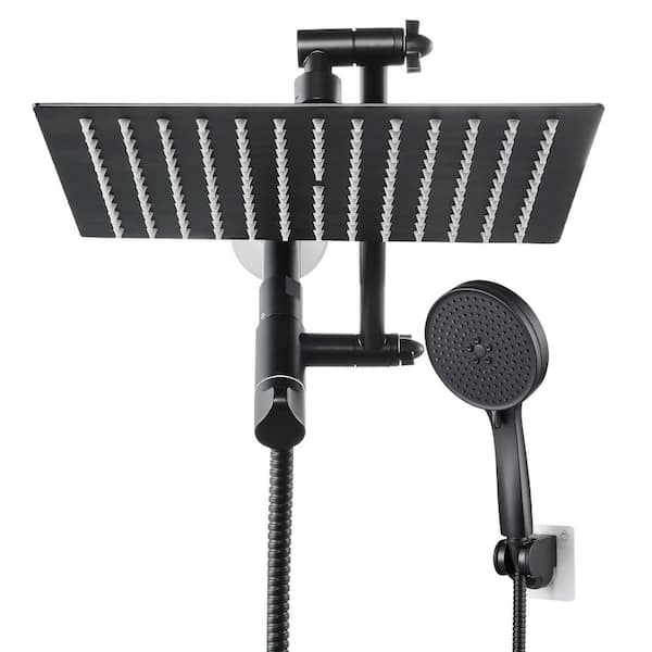 Rain Shower Head Combo 5-Spray 10 in. Wall Mount Dual Shower Heads and Handheld Shower Head with 2.5 GPM in Black