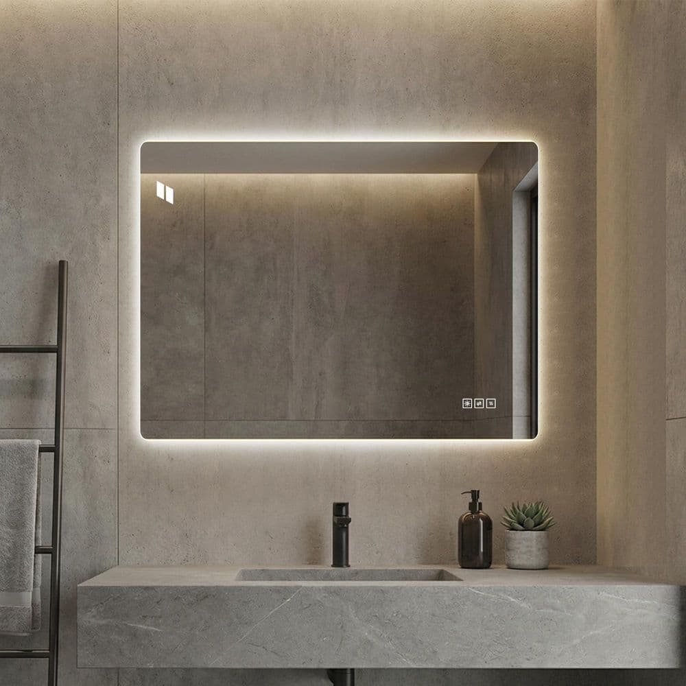 24 in. W x 32 in. H Rectangular Frameless Wall LED Lighted Bathroom Vanity Mirror with Anti-Fog and 3-Color Dimmable