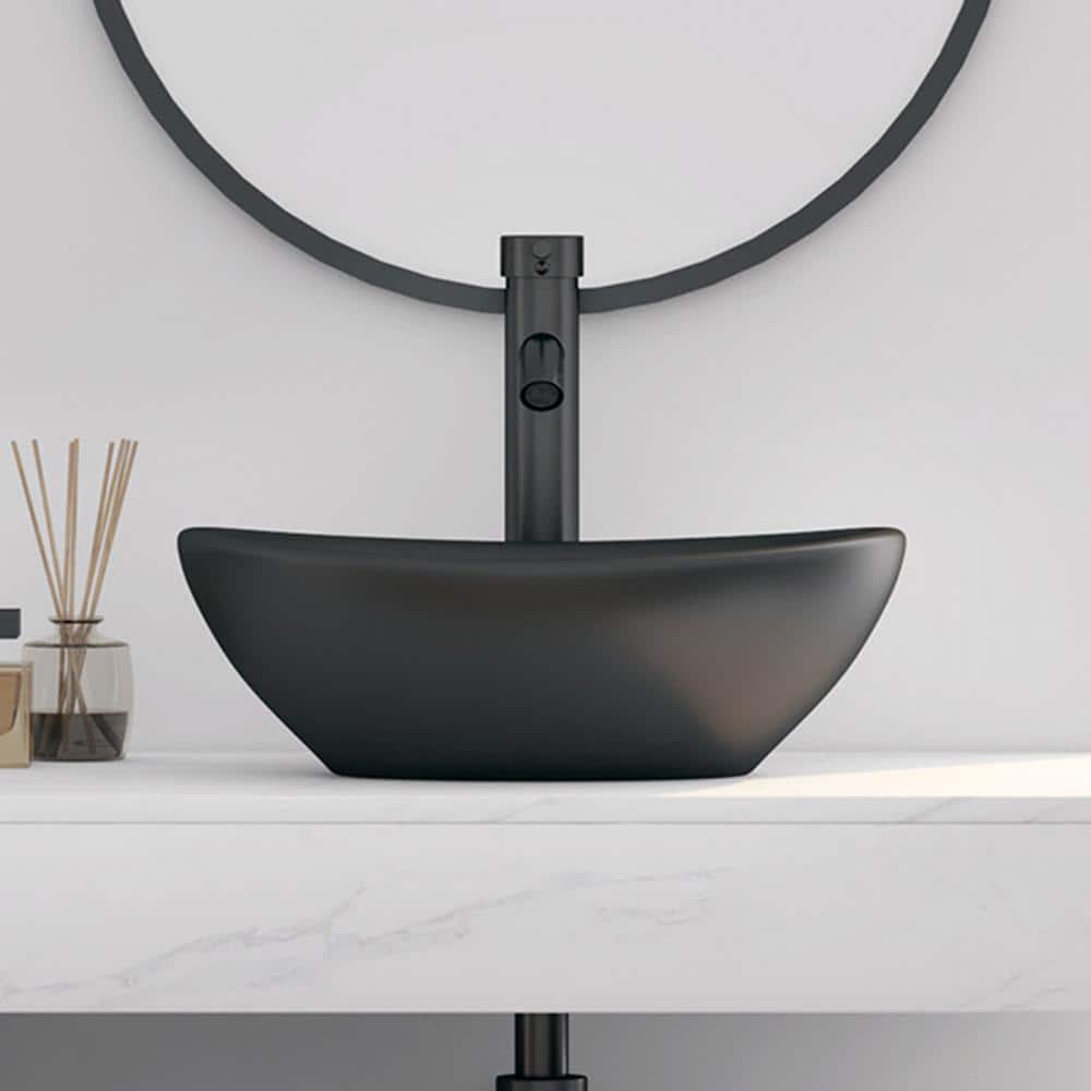 Matte Black Ceramic Oval Vessel Bathroom Sink
