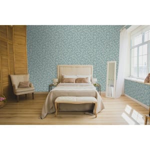 Spring Blossom Collection Sakura Row Floral Tree Stem Blue Matte Finish Non-pasted Non-woven Paper Wallpaper Sample