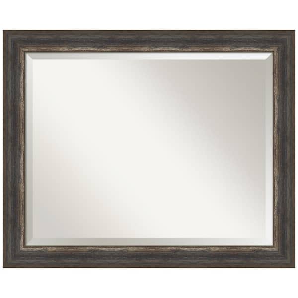 Amanti Art Medium Rectangle Alta Rustic Char Beveled Glass Classic Mirror (26.5 in. H x 32.5 in. W)