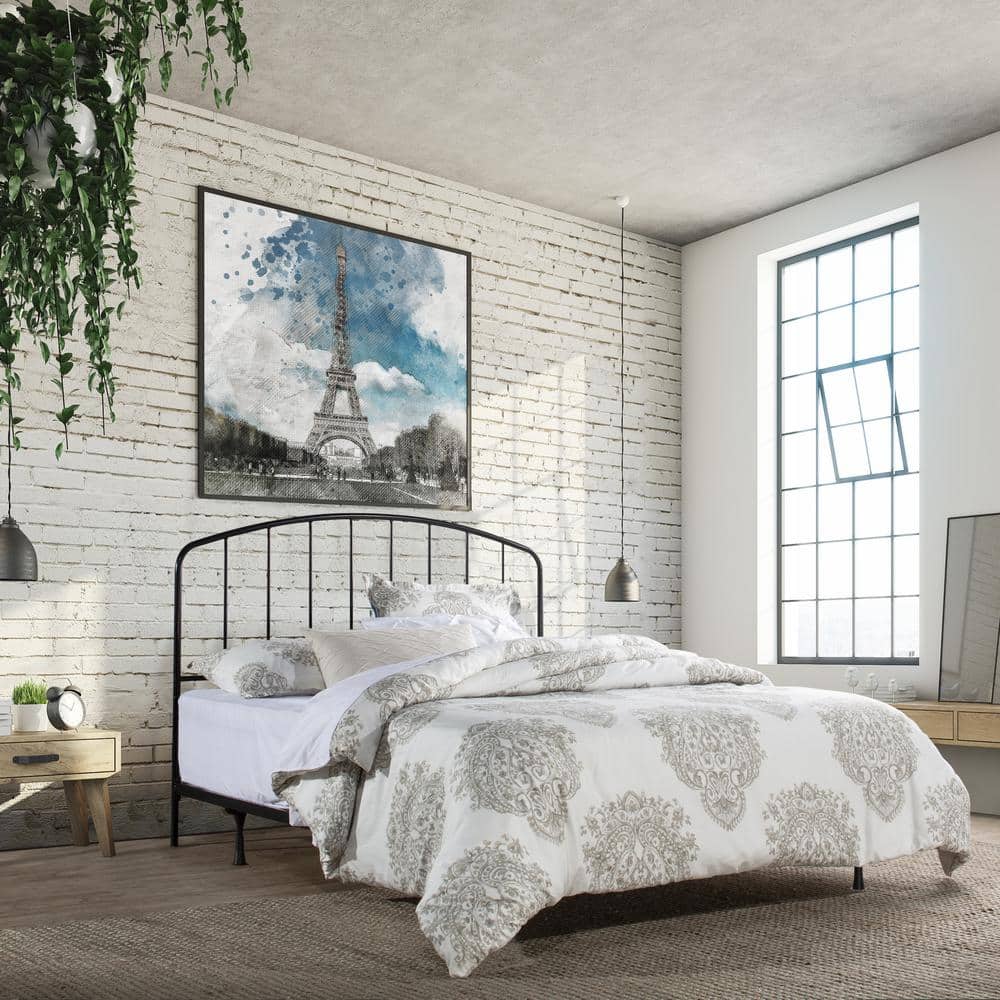 Tolland Black Metal King Spindle Headboard with Arched Design
