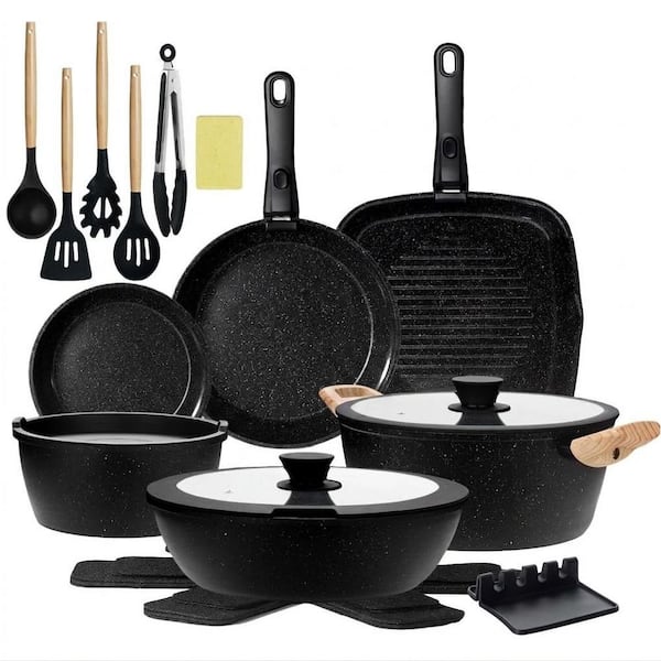 23-Piece Black Ceramic Nonstick Cookware Set with Removable Handle, Induction Oven Safe Pots and Pans Set All