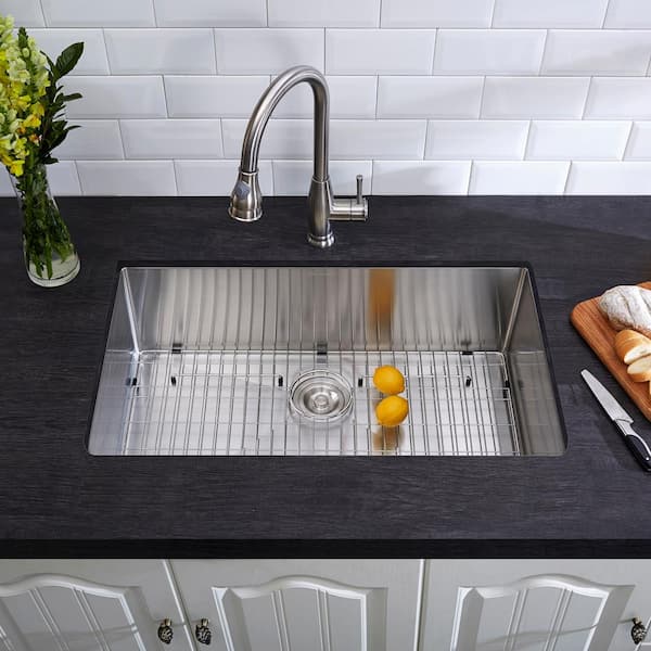 Professional Tight Radius 32 in. Undermount Single Bowl 16 Gauge Stainless Steel Kitchen Sink with Accessories