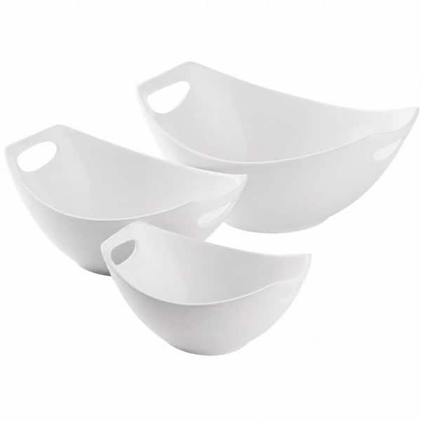 15/28/49 oz. White Porcelain Serving Bowls with built-in Handles, Nesting Serving Dishes, Mixing Salad Bowls (Set of 3)