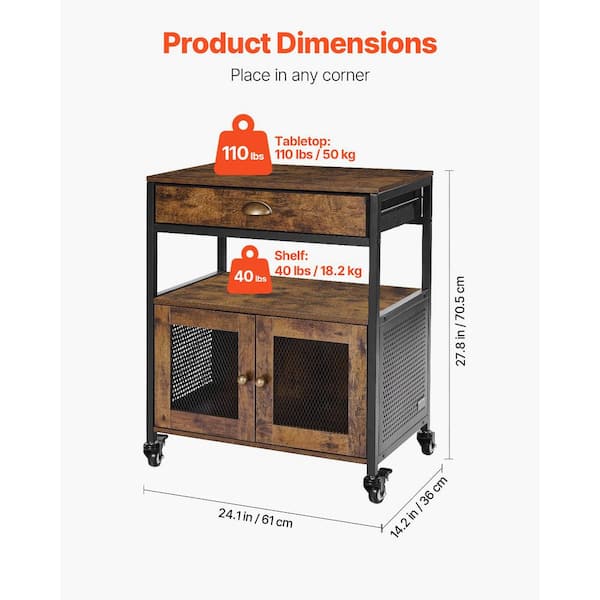 VEVOR Coffee Bar Cabinet, 24 in. Farmhouse Coffee Bar Cabinet w/ Storage, Movable Coffee Bar Table w/ Wheels and Mesh Door TMZSXJTMK24YIYIQJV0
