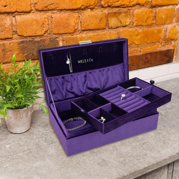 Mele & Co Jewel Amethyst Purple Velvet Jewelry Box Organizer
