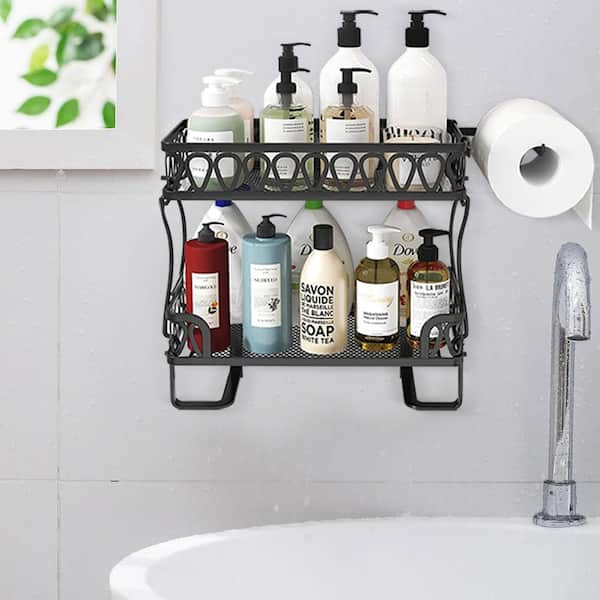 1pc Bathroom Shelf Shower Caddy Rack Lavatory Bathroom Kitchen No Punching  Toilet Storage Rack Stand