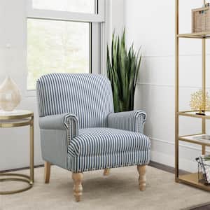 Joy Blue Striped Fabric Arm Chair (Set of 1)