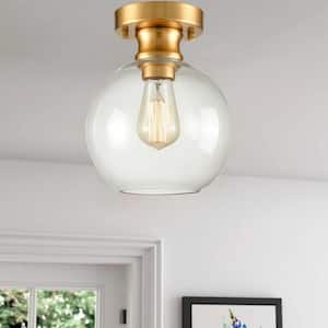 11.2 in. 1-Light Gold Modern Semi-Flush Mount with Clear Glass Shade and No Bulbs Included 1-Pack