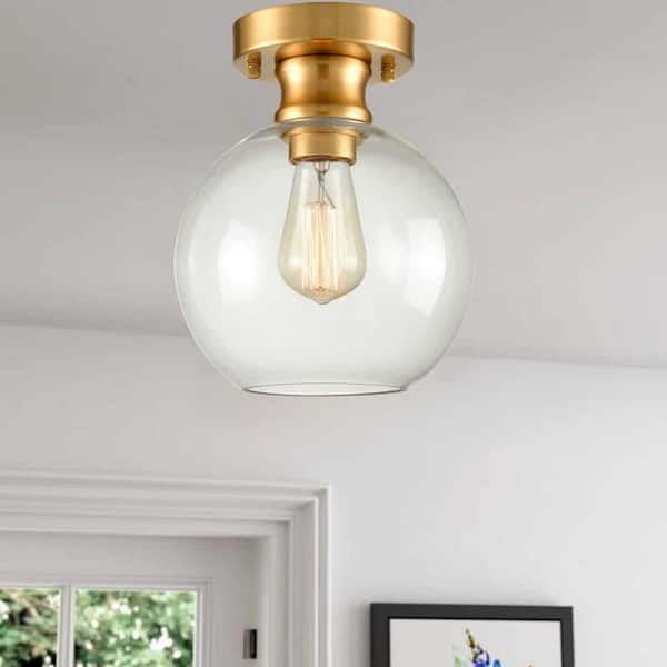 11.2 in. 1-Light Gold Modern Semi-Flush Mount with Clear Glass Shade and No Bulbs Included 1-Pack