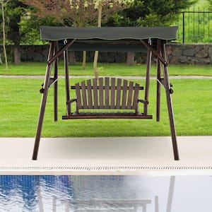 2-Person Wooden Garden Swing Bench Chair with Adjustable Canopy for Garden Porch