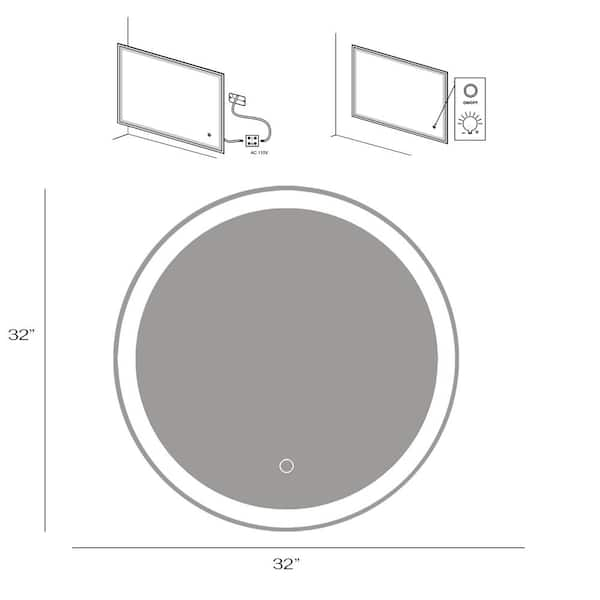 HOMLUX 32 in. W x 32 in. H Round Frameless LED Light with 3-Color and  Anti-Fog Wall Mounted Bathroom Vanity Mirror 96FB004795 - The Home Depot