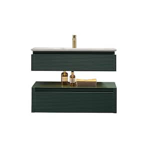 Wilton 36 in. W x 20.8in. D x 19.6 in. H Floating Bathroom Vanity Set in Green with White Engineer Marble Countertop