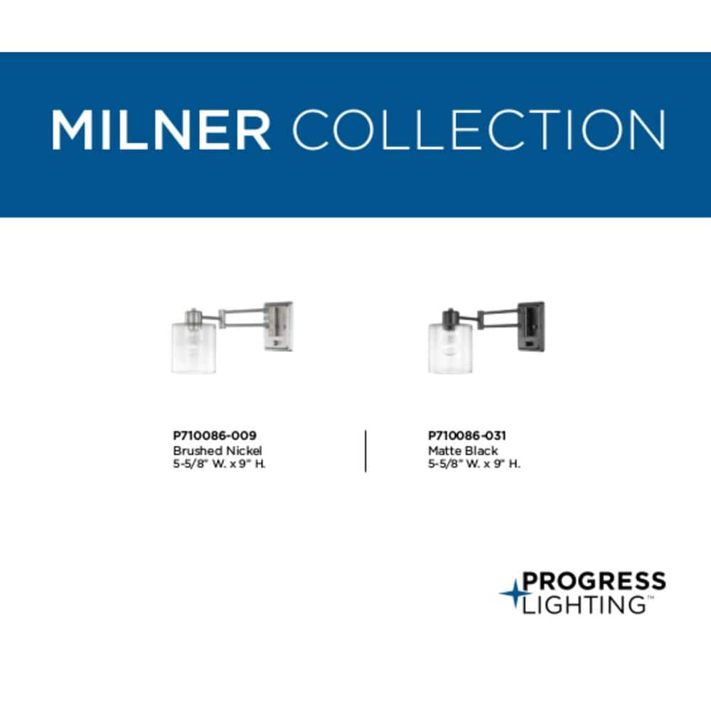 Milner Brushed Nickel Swing Arm Wall Light with Clear Glass Shade