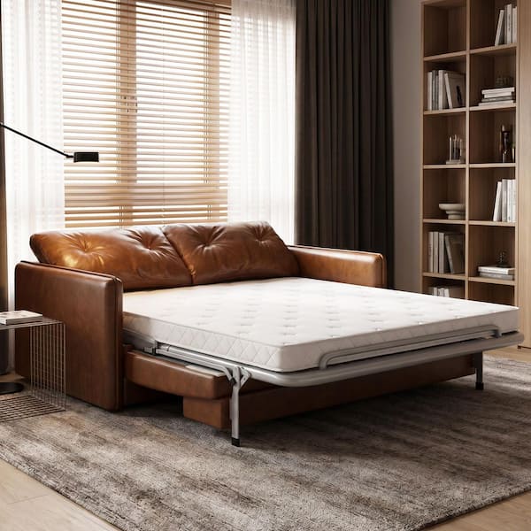 63 in. Brown Full Size Sofa Bed Pull-Out Sofa Bed with Included Mattress