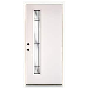 36 in. x 80 in. Radiant Smooth White Right-Hand Inswing Narrow 1 Lite Decorative Fiberglass Prehung Front Door