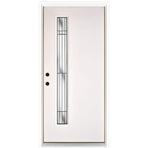 MP Doors 36 in. x 80 in. Radiant Smooth White Right-Hand Inswing Narrow 1 Lite Decorative Fiberglass Prehung Front Door