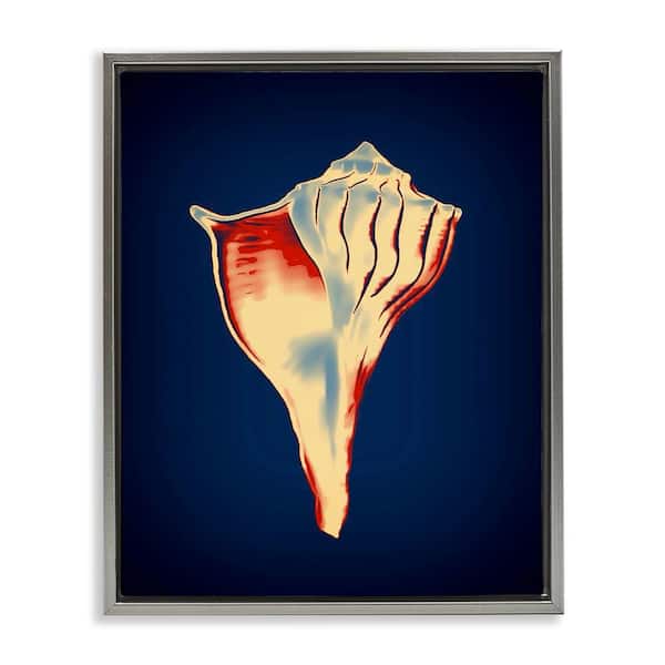 Lightning Whelk on Blue by Graffi tee Studios Gray Floater Frame Coastal Graphic Art Print 21 in. x 17 in.