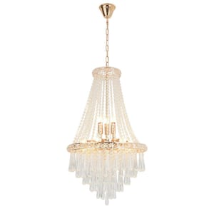 19.68 in. 9-Light Gold Chandelier Modern Luxury Empire Style with Crystal Shade