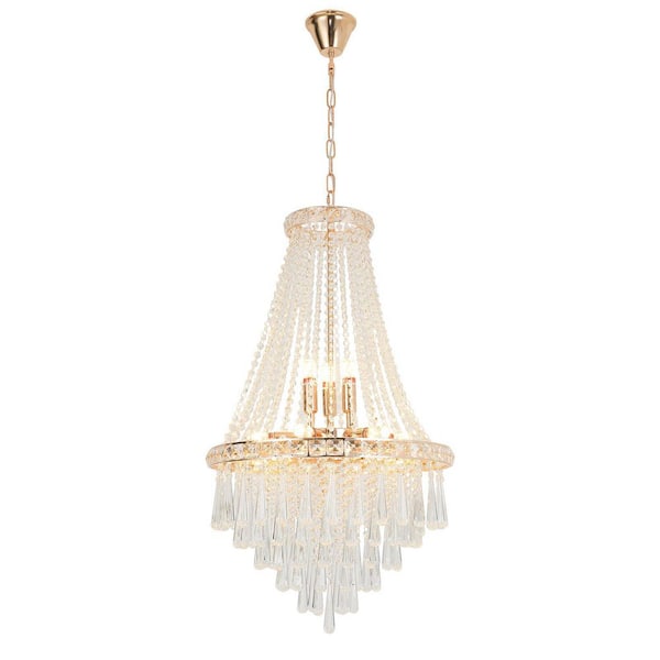 OUKANING 19.68 in. 9-Light Gold Chandelier Modern Luxury Empire Style with Crystal Shade