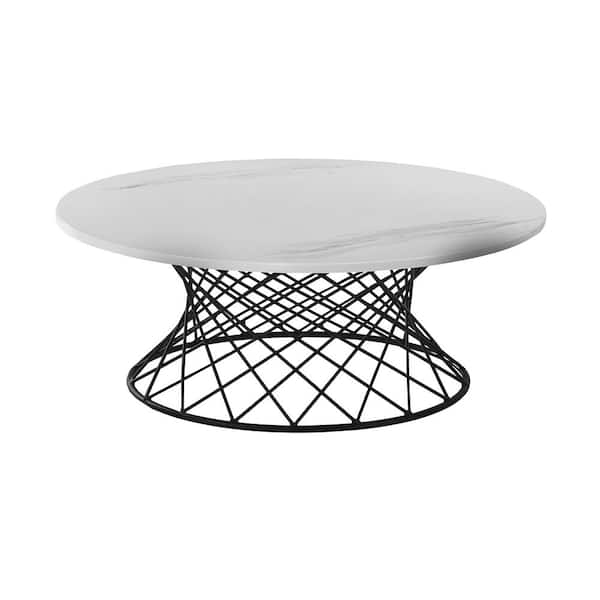 Armen Living LoXLey White Marble Coffee Table with Black Metal Base
