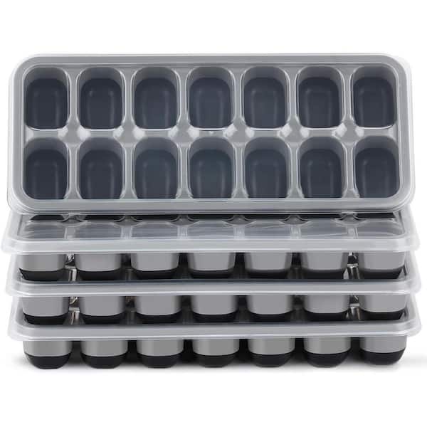 Gray Ice Cube Shape Flexible Silicone Ice Cube Tray Kitchen Ice Mold with Removable Lid, Stackable 4 Pack